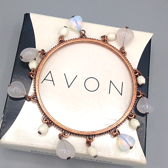 Avon Opalesque Brass look Beaded Bangle Bracelet 8" - Picture 2 of 8